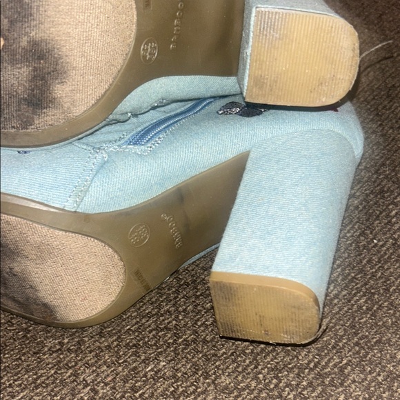 BAMBOO Light Blue Embroidered Heeled Boots - Picture 6 of 6